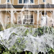   Élethű Halloween Pókháló 4 db pókkal fehér halloween kellék
