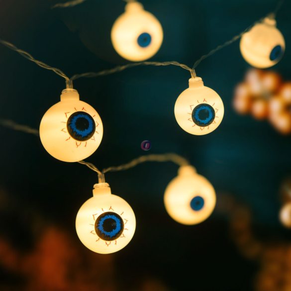 Halloween fényfüzér szemgolyó elemes 12 LED 1,65 m 2xAA