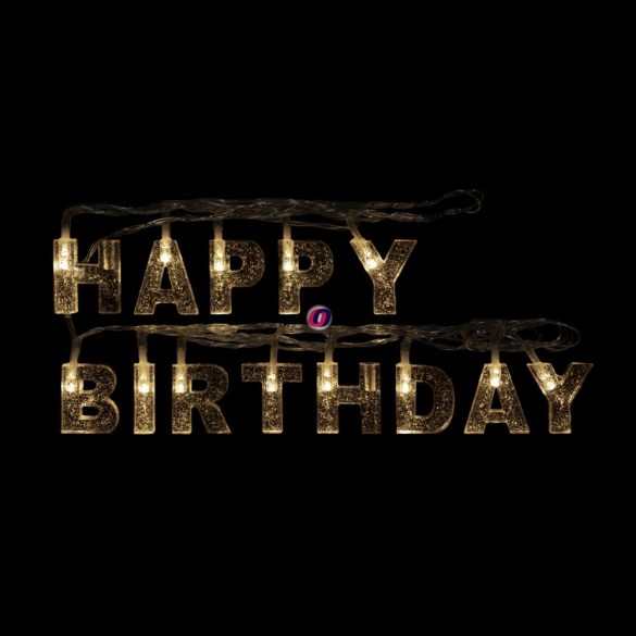 Születésnapi LED-es fényfüzér - "Happy Birthday" - 13 LED - 2 x AA - 2 m - 56529C