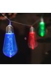 LED fényfüzér - Villanykörte - 10 LED - 1,9 méter - színes - 2 x AA