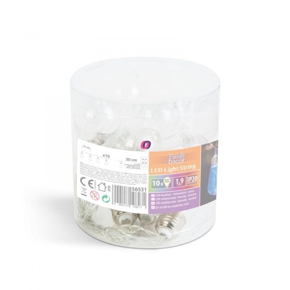 LED fényfüzér - Villanykörte - 10 LED - 1,9 méter - színes - 2 x AA