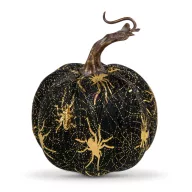   Halloween-i tök dekoráció - 11 cm - fekete, pókkal - habszivacs