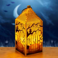 Halloween- lámpás, tök mintás, narancs LED, 9,5 cm