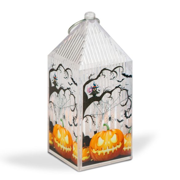 Halloween- lámpás, tök mintás, narancs LED, 9,5 cm