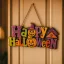 Halloweeni ajtódísz "Happy Halloween" - akasztható - fa - 42,5 x 18 cm