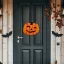 Halloween ajtódekoráció -tök - akasztható - fa - 30 x 25 cm