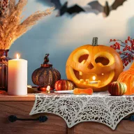   Halloween-i dekoráció - pókháló alátét - ezüst - Ø37 cm - műanyag