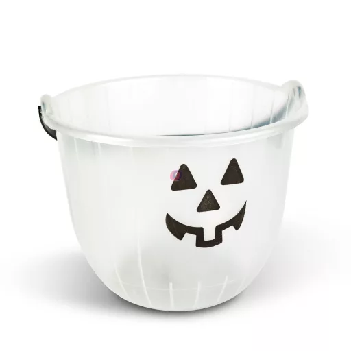 Halloweeni cukorkagyűjtő vödör foszforeszkáló 2 féle - 20 x 16 cm