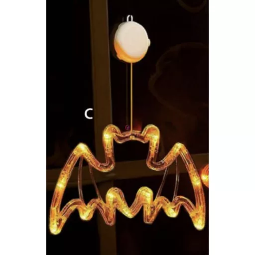 Halloween világító ablakdekor denevér - tapadókorongos - 12 LED - 20 x 18,5 cm - 3 x AAA