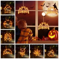   Halloween világító ablakdekor denevér - tapadókorongos - 12 LED - 20 x 18,5 cm - 3 x AAA