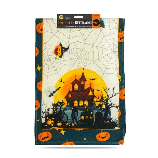 Halloween-i dekoráció - asztalterítő futó - halloween-i motívumokkal - 184 x 33 cm