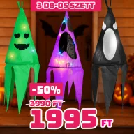    3db XL Halloweeni dekor lampion szellem szett LED világítással 75 cm