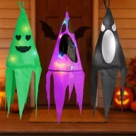    3db XL Halloweeni dekor lampion szellem szett LED világítással 75 cm