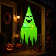   XL Halloweeni dekor lampion zöld szellem, LED világítással 75 cm