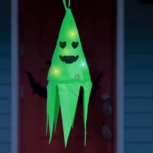 XL Halloweeni dekor lampion zöld szellem, LED világítással 75 cm