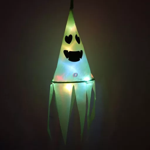 XL Halloweeni dekor lampion zöld szellem, LED világítással 75 cm