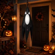   XL Halloweeni dekor lampion fekete szellem, LED világítással 75 cm