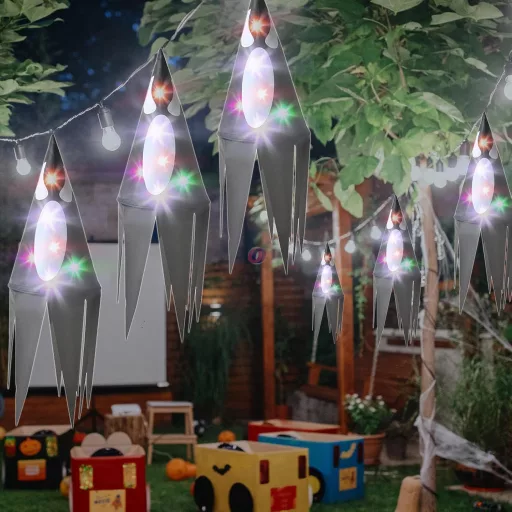 XL Halloweeni dekor lampion fekete szellem, LED világítással 75 cm
