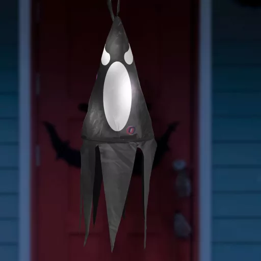 XL Halloweeni dekor lampion fekete szellem, LED világítással 75 cm
