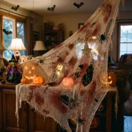   Halloween textil dekoráció, piros/fehér textil, 91 x 76 cm