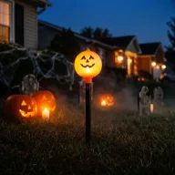 Halloween leszúrható lámpa, tök, elemes, 34 x 9,5 cm