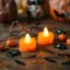 Halloween világító dekoráció, LED teamécses, narancssárga, 2 db-os szett