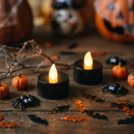   Halloween világító dekoráció, LED teamécses, fekete, 2 db-os sztt