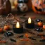 Halloween világító dekoráció, LED teamécses, fekete, 2 db-os sztt