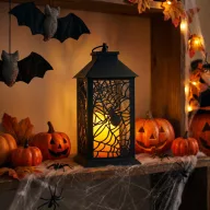   Halloween pislákoló lámpás, pók, elemes, fekete, 30 x 14 cm