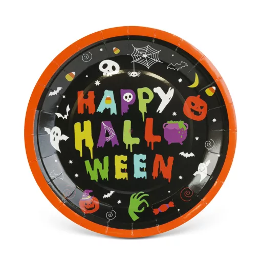 Halloween papírtányér, "Happy Halloween", kerek, 23 cm