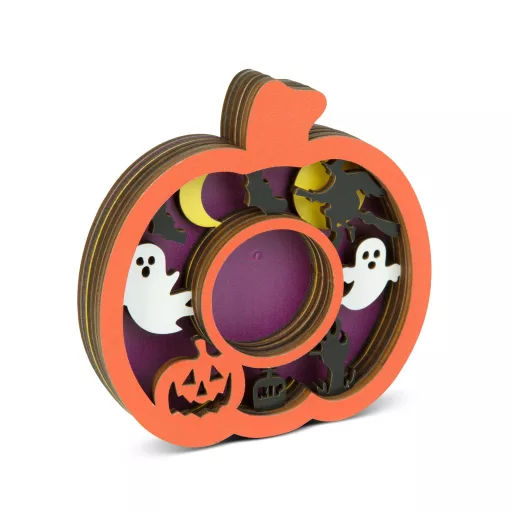 Halloween dekoráció, teamécses tartó, tök, MDF, 11 x 11 x 1,8 cm