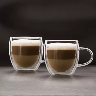 Duplafalú cappucino üveg csésze - 250 ml  2 db / szett