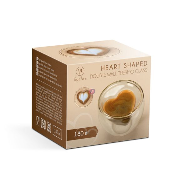 Duplafalú üveg kávéspohár szív formával 180 ml