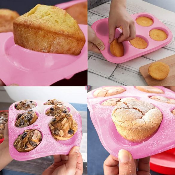 Szilikon muffinsütő-forma - 6 adagos 5 / 7 cm átmérő rózsaszín