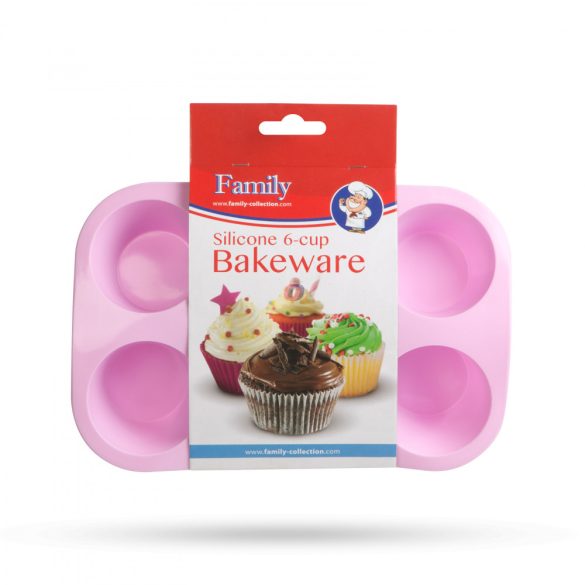 Szilikon muffinsütő-forma - 6 adagos 5 / 7 cm átmérő rózsaszín