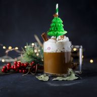   Karácsonyi Papír szívószál 3D fenyőfa - 197 x 6 mm - 12 db / csomag