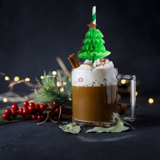 Karácsonyi Papír szívószál 3D fenyőfa - 197 x 6 mm - 12 db / csomag