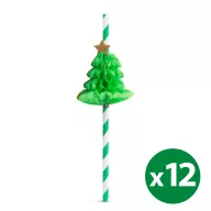   Karácsonyi Papír szívószál 3D fenyőfa - 197 x 6 mm - 12 db / csomag