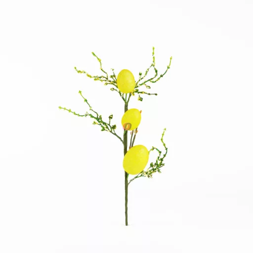 Húsvéti tojásfa ág - csillámos - sárga - 40 x 16 cm