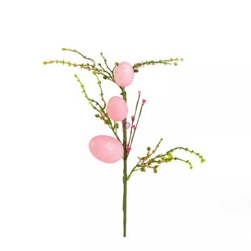 Húsvéti tojásfa ág - csillámos - rózsaszín - 40 x 16 cm
