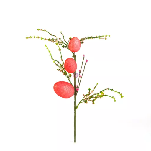 Húsvéti tojásfa ág - csillámos - piros - 40 x 16 cm