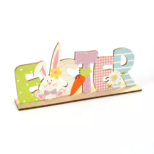 Húsvéti fekvő asztaldekoráció fából - nyuszis