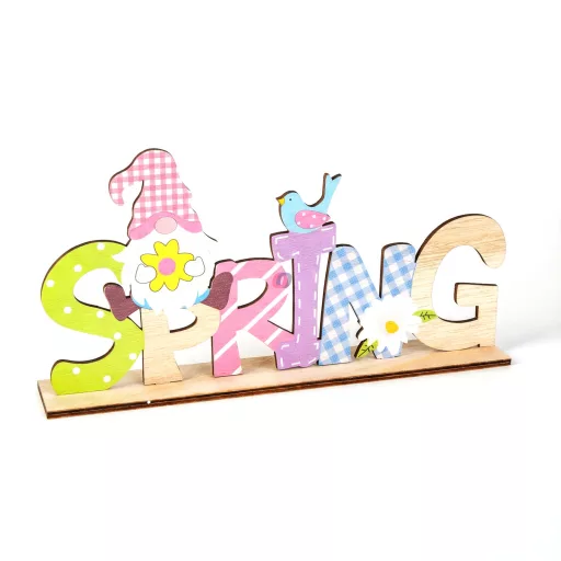 Tavaszi fekvő asztaldekoráció fából - manós