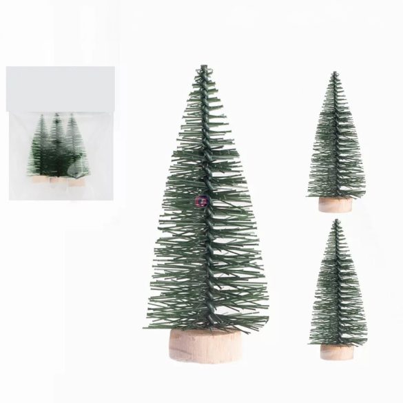 3 db-os mini fenyőfa, zöld műanyag 6,5 cm