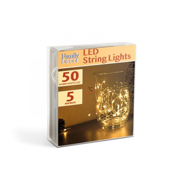 Karácsonyi LED fényfüzér - 5 m - 50 LED - melegfehér - 3 x AA
