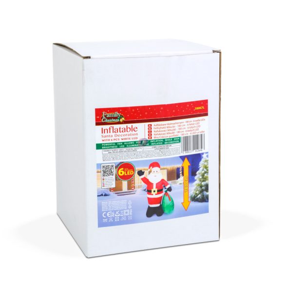 XL Prémium kültéri figura Felfújható Mikulás - 180 cm - IP44 - 6 fehér LED - 100 - 240 V