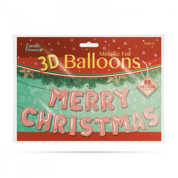3D Karácsonyi "Merry Christmas" lufi rozéarany