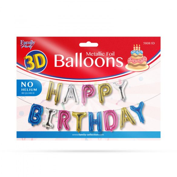 3D Születésnapi "Happy Birthday" lufi - többszínű