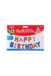 3D Születésnapi "Happy Birthday" lufi - többszínű - 33 cm