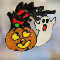   Halloween ablakdekor Színes Tök szellemmel Halloweeni kellék 15x13,5 cm